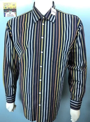 Camisa Para Hombres Bullock & Jones XL Espectro Metálico Toldo Rayas Azul Pavo Real Dorado Foto 1 de 4