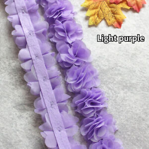 10 Yards 3D Flower Chiffon Cluster Ruffles Trim DIY Dress Applique Ribbon Crafts