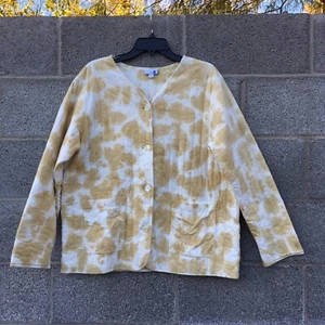 J. Jill Pure Jill Tie Dyed Quilted Shirt Jacket Yellow White Shacket Size Large - Picture 1 of 7