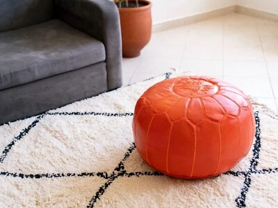 Moroccan Leather Handmade Pouf Ottoman Floor Cushion Stool Footstool Yoga - Image 1 of 4