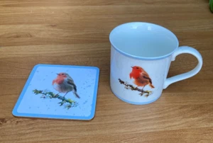 Juego de regalo Robin Mug Coaster Fine China Bird Mug con posavasos de 4 pulgadas - Imagen 1 de 2