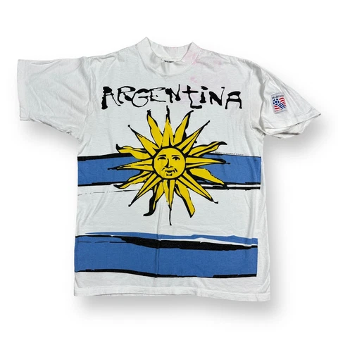 Vtg Argentina World Cup USA 1994 Soccer Football T Shirt 90s Flag AOP Patch Sz M Cover