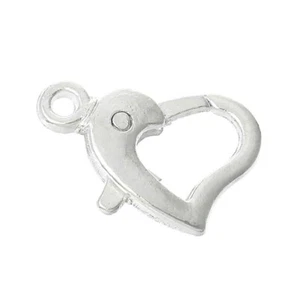 10 Bright Silver Heart Lobster Bead Beading 14x9mm Clasp Connector Findings - Picture 1 of 3