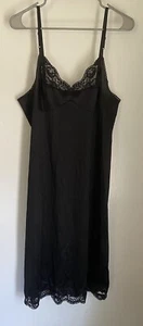 Vtg Lace Lingerie Nightgown Adonna 80s Black Nylon Gothic Glamour Cami Sexy - Picture 1 of 13