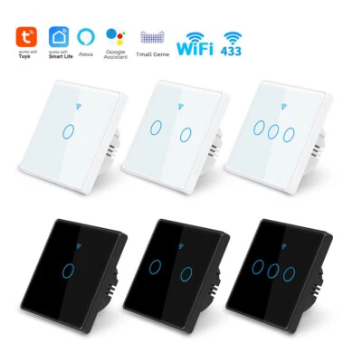 1/2/3 Gang Tuya Smart WiFi Switch EU 10A Touch Light Remote Control Timer Wall - Image 1 of 4
