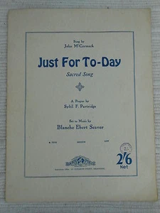 Sheet Music - Just For To-Day (Sacred Song) - John McCormack 1926 - Picture 1 of 1