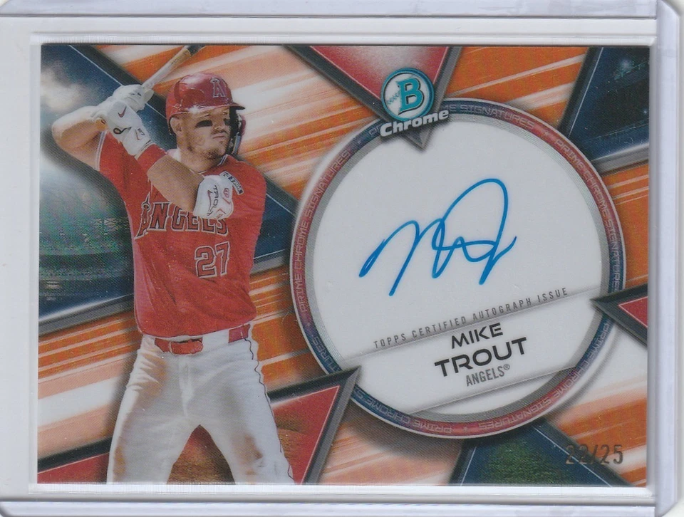 2025 Bowman Chrome MIKE TROUT 22/25 Auto Orange Refractor Prime Chrome KB - Image 1 of 1