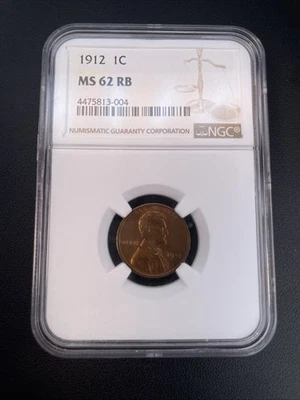 1912 1C Lincoln Wheat Cent NGC MS62 RB - Image 1 of 4
