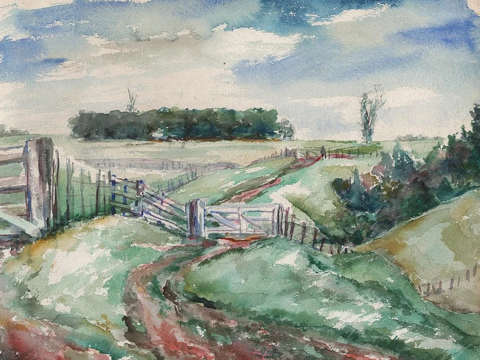 IMPRESSIONIST FARM LANDSCAPE Watercolour Painting c1940 - Image 1 of 1