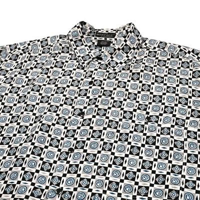 MontagePour Homme Geometric Multicolor 100% Silk Short Sleeve Shirt Large Disco - Image 1 of 4