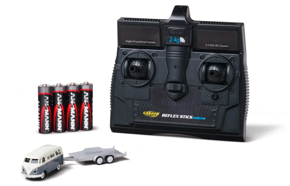 Carson - 1:87 - VW T1 Bus furgoneta con remolque - gris - 2,4 GHz - 100% RTR - Imagen 1 de 4