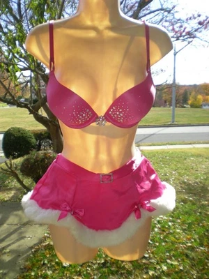 Victoria's Secret Santa Baby Skirt & Pink Sparkly Rhinestone Push-Up Bra 32B SET - Image 1 of 4