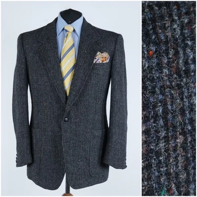 Mens Houndstooth Check HARRIS TWEED Jacket 46R US Grey Wool Sport Coat Blazer - Image 1 of 4