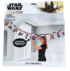 Decoración de pancarta de fiesta de feliz cumpleaños mandaloriana de Star Wars (B99) - Imagen 1 de 2