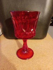 Vtg Mid-Century Ruby Red Thumbprint Design Pedestal Goblet - Picture 1 of 5
