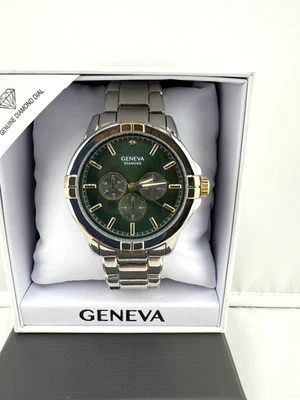 Reloj pulsera Geneva de dos tonos con detalles de diamantes para hombre - KHA0015TTG, plateado Foto 1 de 4