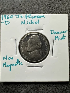 1960 D Jefferson Nickel. Nicht magnetisch. Denver Neuwertig. Original. - Bild 1 von 6