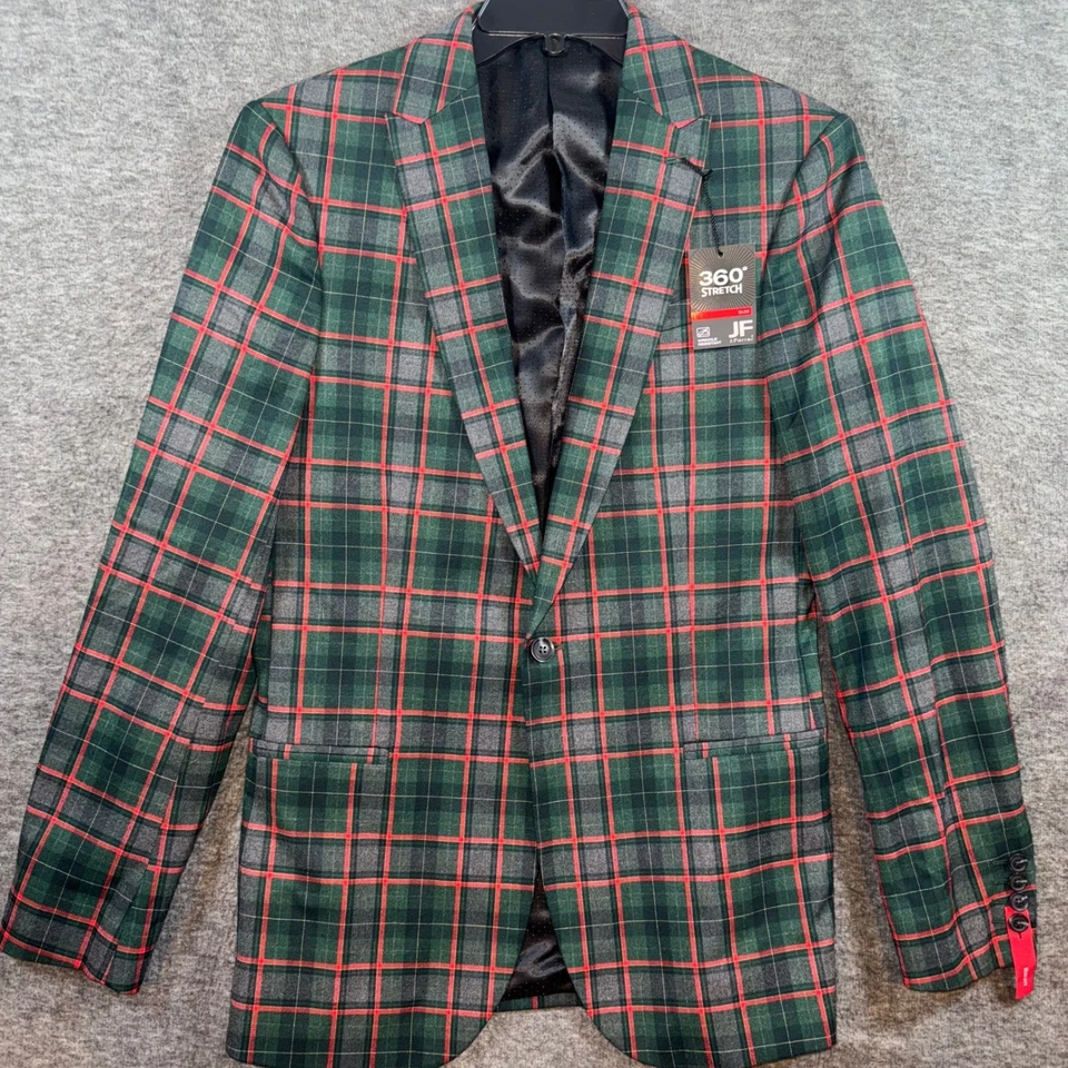 Blazer J. Ferrar Para Hombres Calce Ajustado Verde Rojo Tartán Cuadros 360 Elastizado Talla 38/40L NUEVO Foto 1 de 4