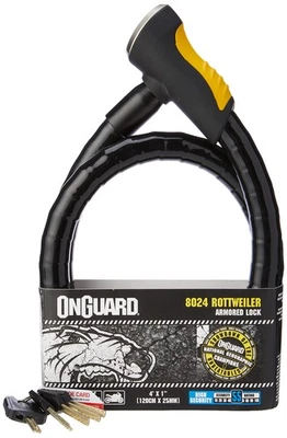 On-Guard Rottweiler-8024 Keyed Armoured Lock - Black, 12.0 x 2.5 cm 10.0x2.0 cm - Image 1 of 4