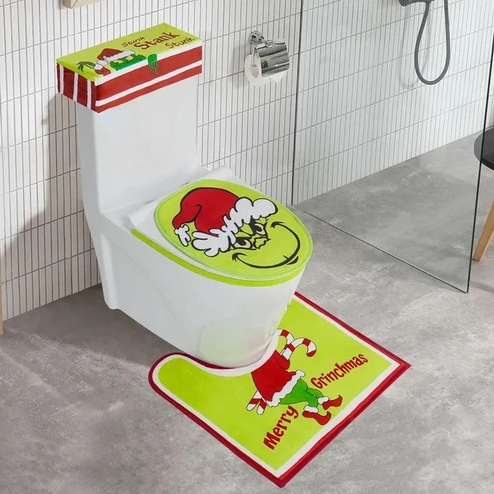 Conjunto de decoração de Natal capa de vaso sanitário Grinch almofada de assento almofada de pé de vaso sanitário - Imagem 1 de 4