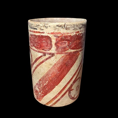 Jarrón cilíndrico policromado Maya Holmul precolombino Foto 1 de 4