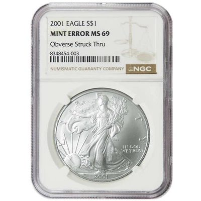 2001 $1 American Silver Eagle NGC MS69 Mint Error - Image 1 of 3