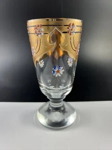 Antique Bohemian Czech Blown Glass Hand Painted Enamel Gilded 5 3/4" Goblet - Picture 1 of 14