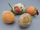 4 Vintage Handmade Easter Sugared Glittered Decoupage Over Styrofoam Eggs Floral