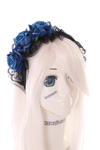 C-41-2 Blau Rosen Haarreif Spitze Vampir Kopfschmuck Gothic Lolita Larp Blumen - Bild 1 von 4