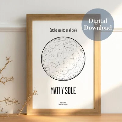 Custom Star Map Night Constellation Digital Download Printable Gift Commitment - Image 1 of 4