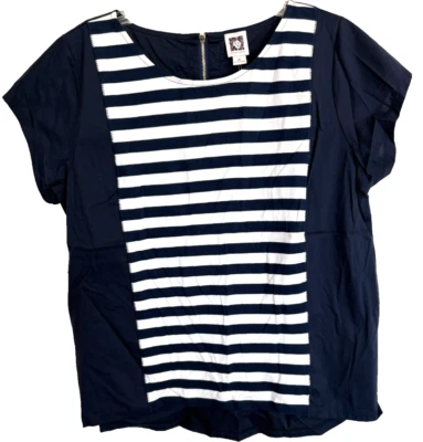 Nuevo con etiquetas Top Anne Klein a Rayas Cremallera Trasera Mujer XL Náutico Elastizado Azul Marino/Blanco Foto 1 de 4