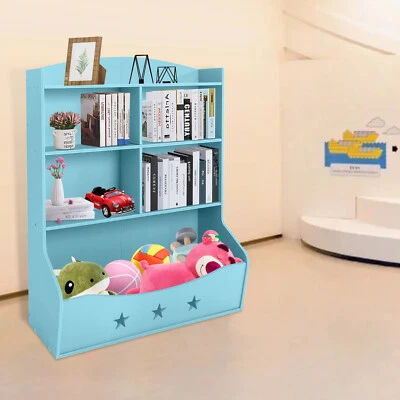 Kids Bin Toy Storage Box Bookcase Organizer Shelf Playroom Bookshelves Blue?? - Image 1 of 4