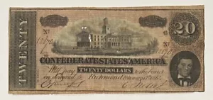 1864 Confederate States of America $20 Note - Picture 1 of 3
