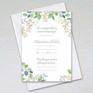 Funeral Invitations Announcement Cards with Envelopes A6 Eucalyptus Invites - Picture 1 of 1
