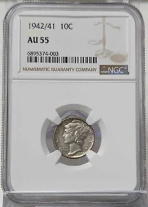 1942/41 P Mercury Dime NGC AU 55 - Picture 1 of 4