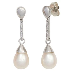 Earrings Pearls Diamonds 585 White Gold Teardrop Shape, Gold Earrings - Picture 1 of 1