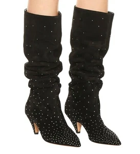 Valentino Garavani Studded Suede Knee High Heel Boots Black Size 38.5 / US 8.5 - Picture 1 of 7