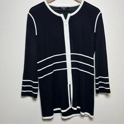 Jaqueta feminina Missok pequena azul marinho branca tubulação zíper completo escritório empresarial. - Imagem 1 de 4