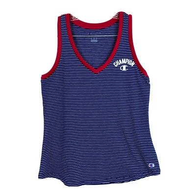 Camiseta sin mangas Champion para mujer pequeña cuello en V azul Heritage rayas entrenamiento activo Foto 1 de 4