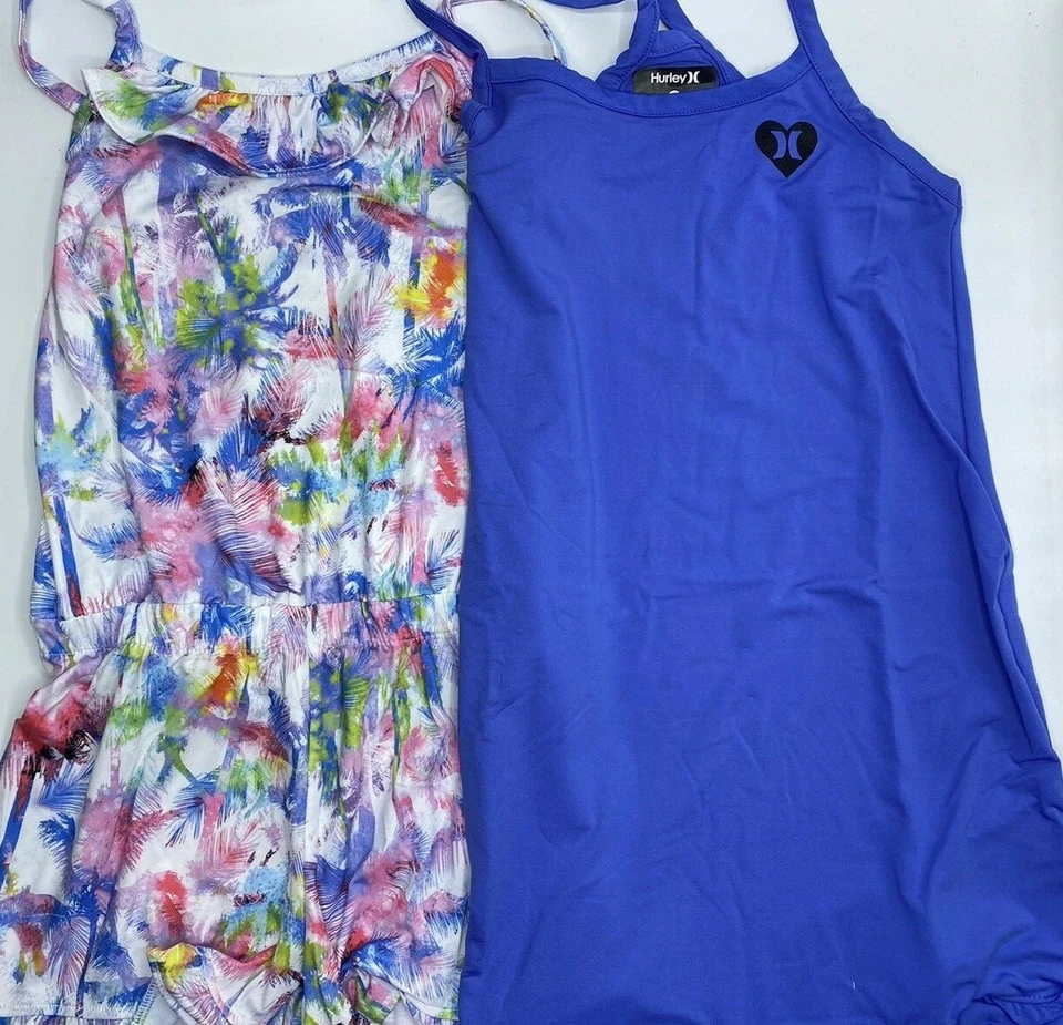 HURLEY Girls Dress and Romper 2-Pack( Blue & White Medium 10 -12)