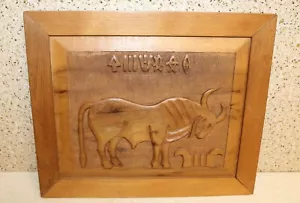 (JP2) Vintage Middle Eastern Hand Carved Solid Wood Bull Wall Sculpture Décor - Picture 1 of 6