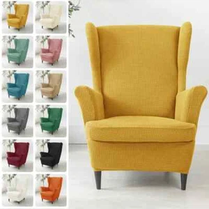 Solid Color Sloping Chair Cover Elastic Polar Fleece Wing Chairs Cover Protector - Picture 1 of 53