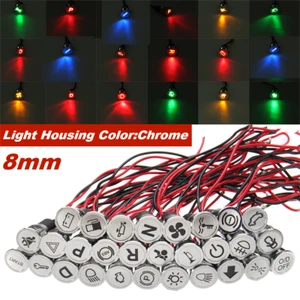 Cromo 8mm LED Panel de Salpicadero Advertencia Piloto Luz Indicadora Lámpara Coche Barco Marina 12V - Imagen 1 de 7