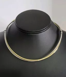 David Yurman 925 Sterling Silber 18K Gold klassische Kabel Crossover Halskette - Bild 1 von 19