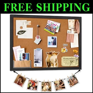 Elegant 23x18 Wooden Frame Cork Board Bulletin Board for Stylish Wall Decor - Picture 1 of 10