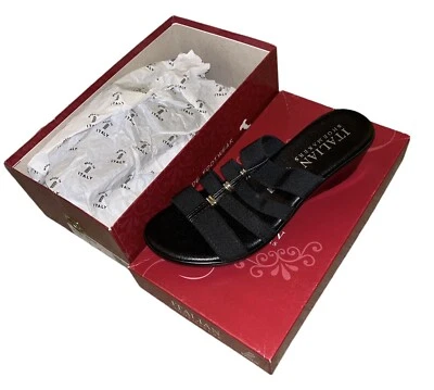 NUEVA Sandalia Italiana Zapatero Adalynn 8M Negra Sin Cordones Cuña Acento Plateado Foto 1 de 3