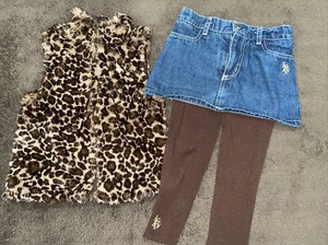US POLO ASSN 2 Piece Skirt and Faux Fur animal Print Soft Vest 4T - Picture 1 of 7