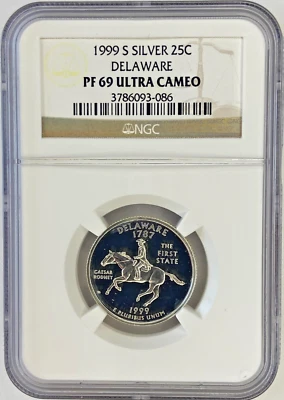 1999-S Delaware Silver Quarter NGC PF69 Ultra Cameo - Image 1 of 2