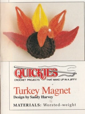 Thanksgiving Turkey Magnet - 4" x 6-1/2" - Worsted yarn - Crochet Pattern ONLY - Image 1 of 2