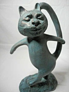 ALVA 1997 SE Walking Cat W Tail Up Smiling Cat Cheshire Cat Figurine Bronze Tone - Picture 1 of 12